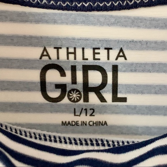 ATHLETA GIRL Overlap Rash Guard Swim Top Navy Striped Sleeveless Size Large (12) - Picture 5 of 13